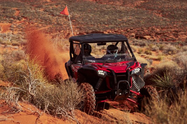 Despite less suspension travel and a narrower width versus the Talon R, the Talon X model has a similar width to the Polaris RZR, Can-Am Maverick X3 and Yamaha YXZ1000R. It is more responsive in tight conditions.